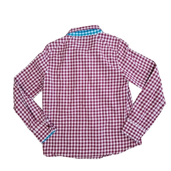 Stussy checkard maroon and white long sleeve button up rainbow shirt size Medium - Picture 2 of 6
